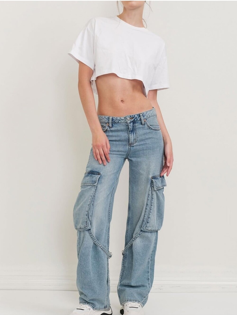 S.O.N.G. Womens Cargo Straps Jeans Size 13/31 – Y2K Wide Leg Baggy Utility Jeans